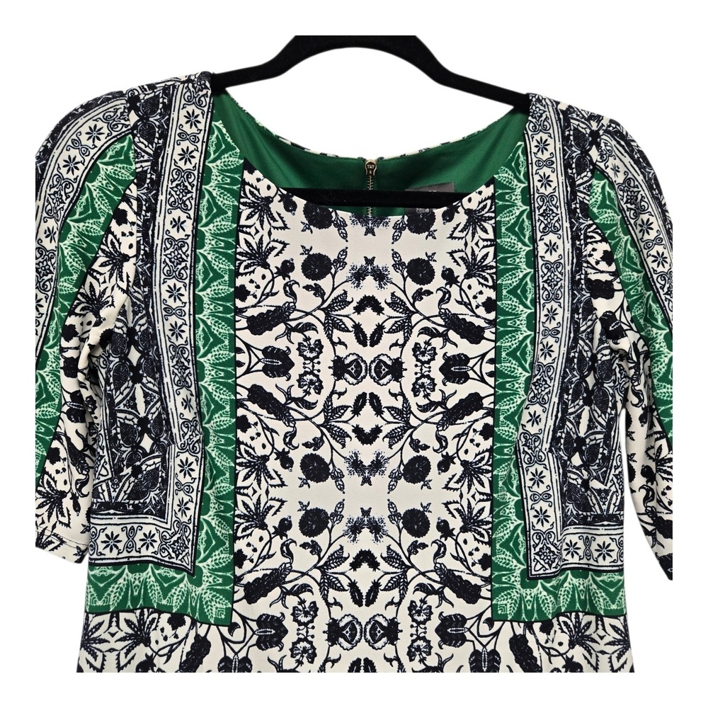 Vince Camuto Green Floral Tile Print Sheath Dress Size 4 Boho Mediterranean